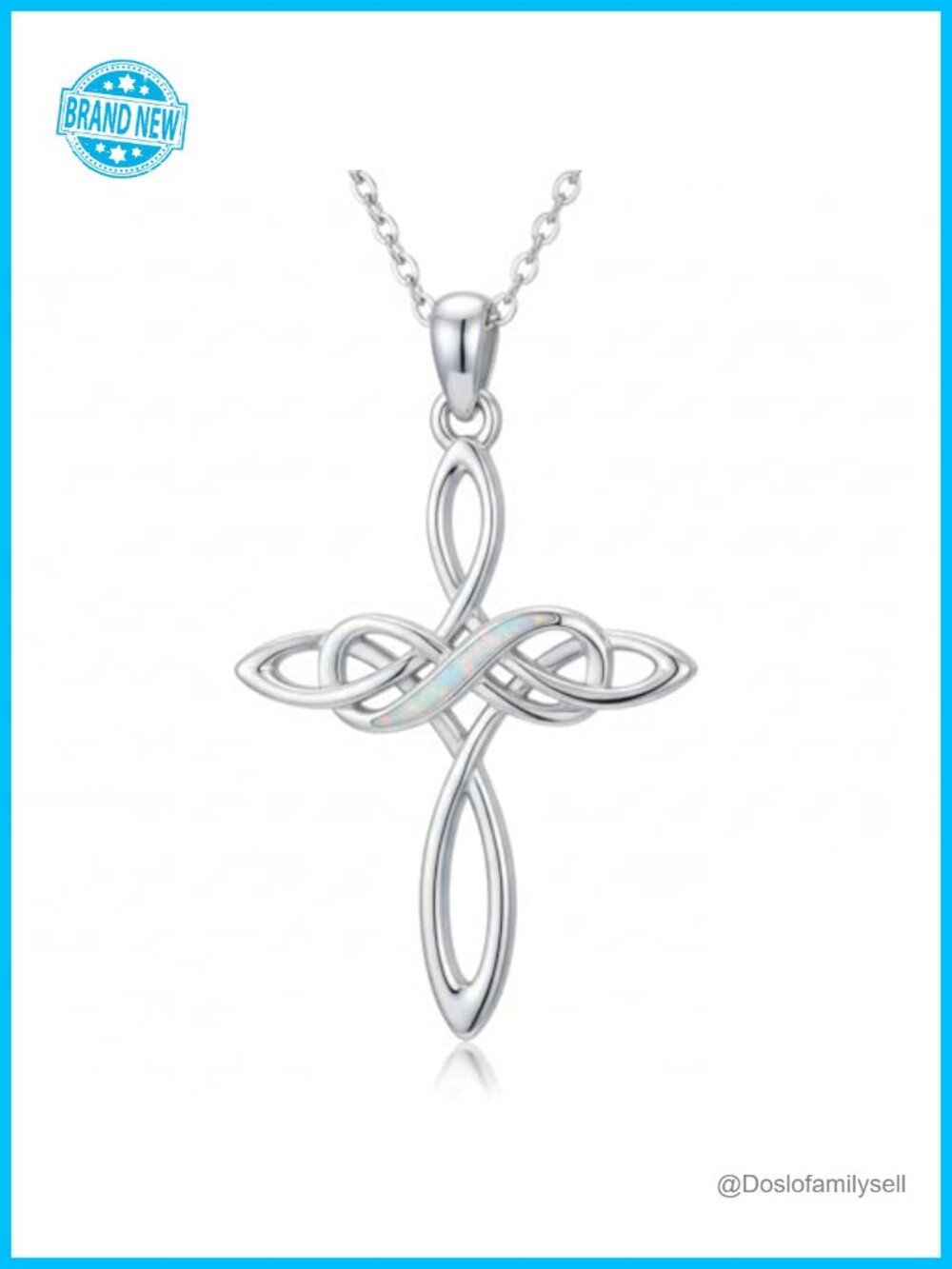 Opal Cross Necklace White Gold Plated Christian Faith Pendant